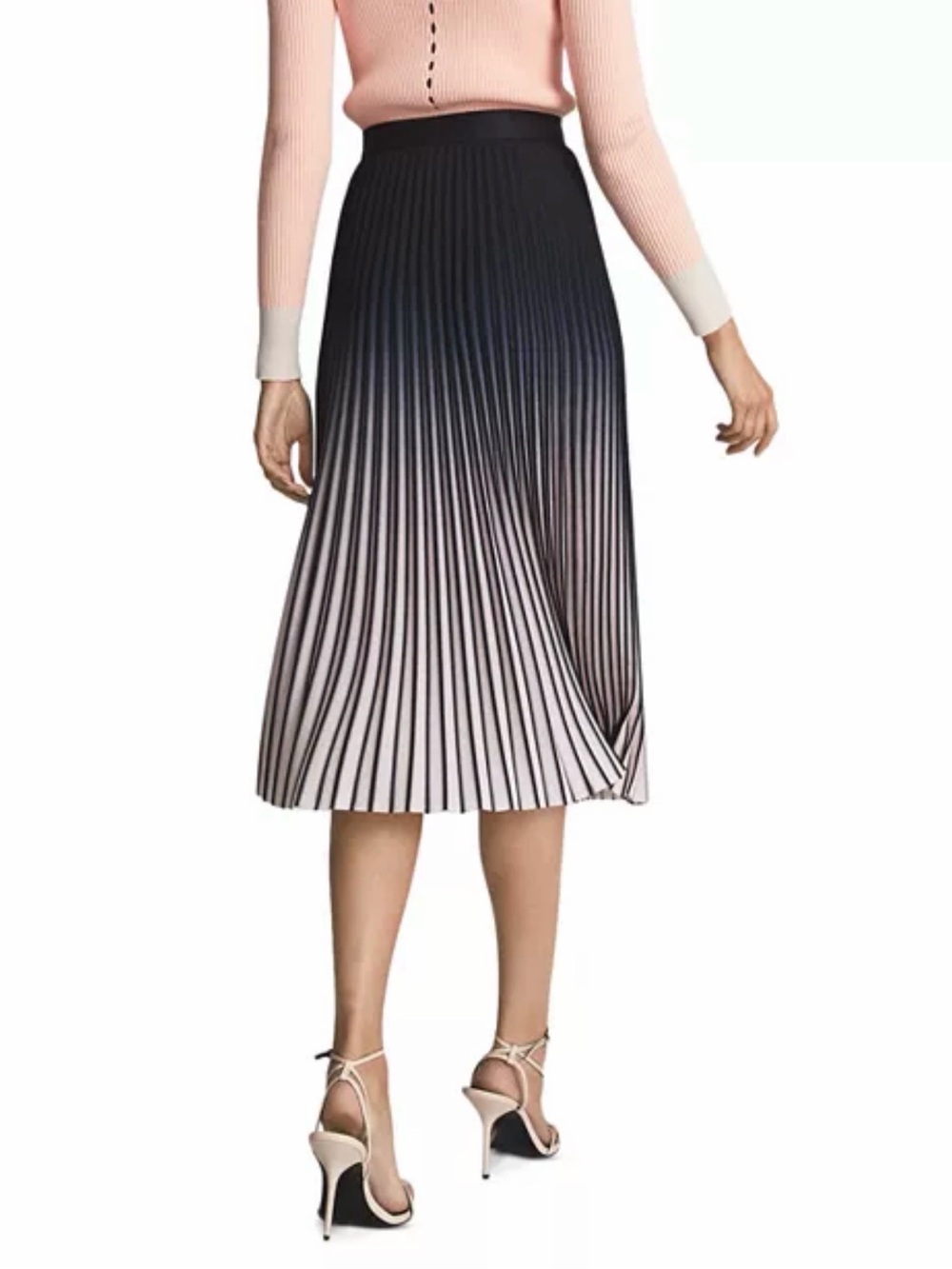 NWT Reiss Ombre Pleated Midi Skirt in Black and Cream, Size 6 - Picture 3 of 7